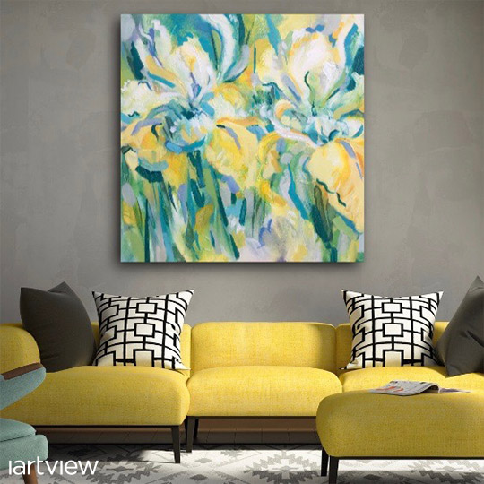 An acrylic painting by Julie King in a living room